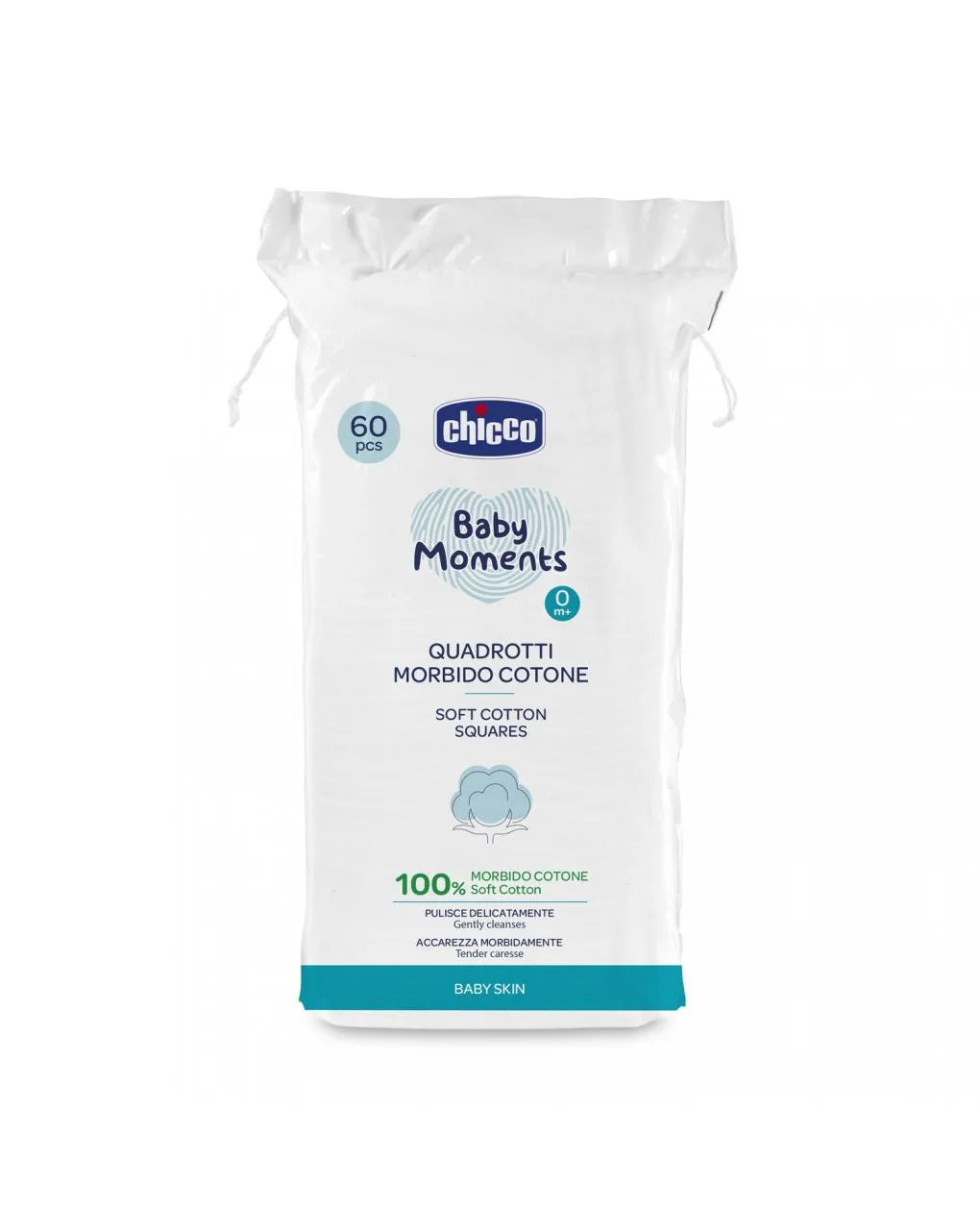 Quadrotti cotone baby moments chicco baby skin 60 pz - chicco