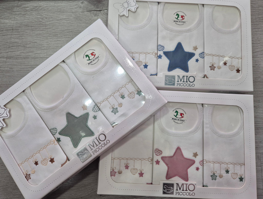 Set 3 Bavaglini Neonati Mio Piccolo  Puro Cotone Vari Colori