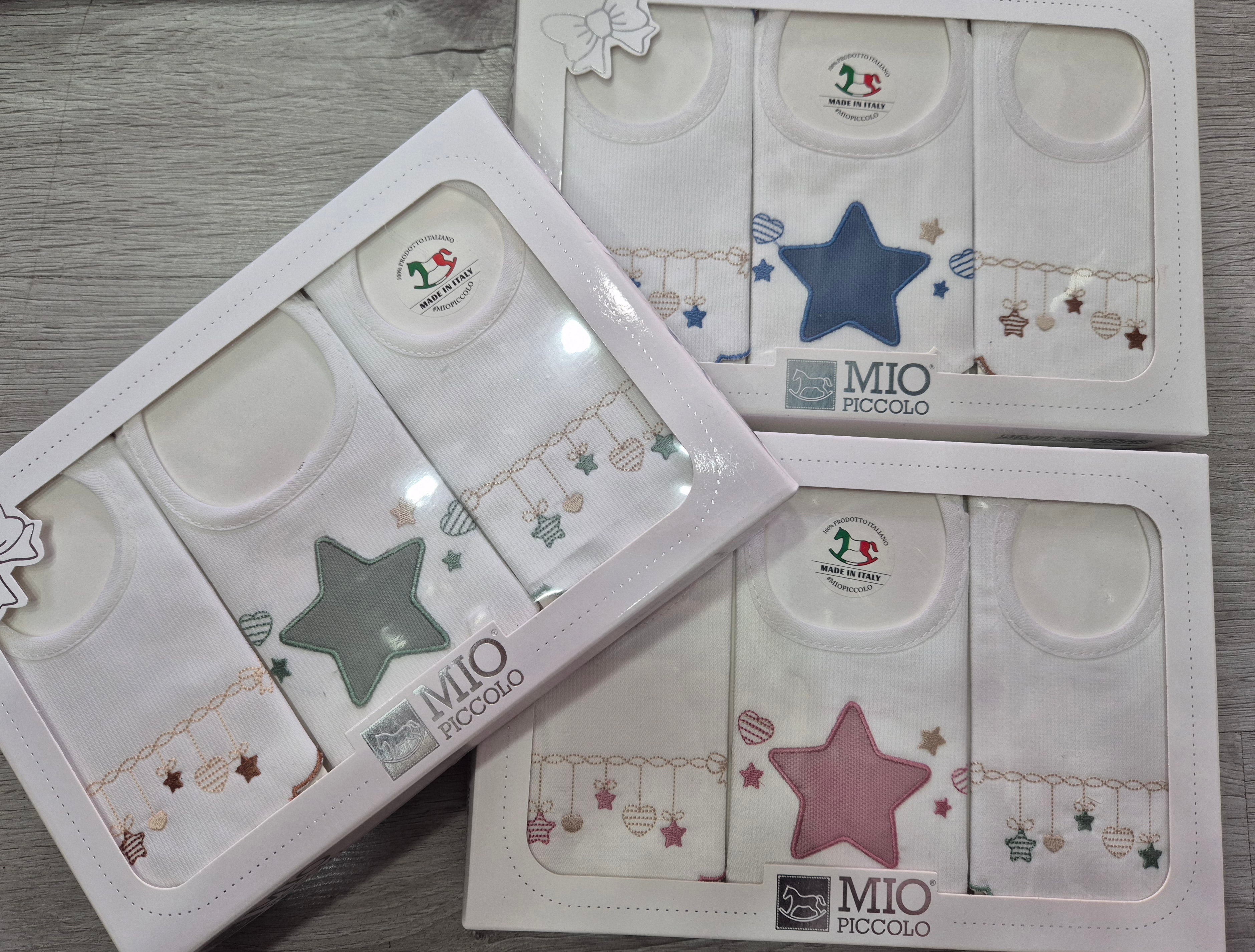 Set 3 Bavaglini Neonati Mio Piccolo  Puro Cotone Vari Colori