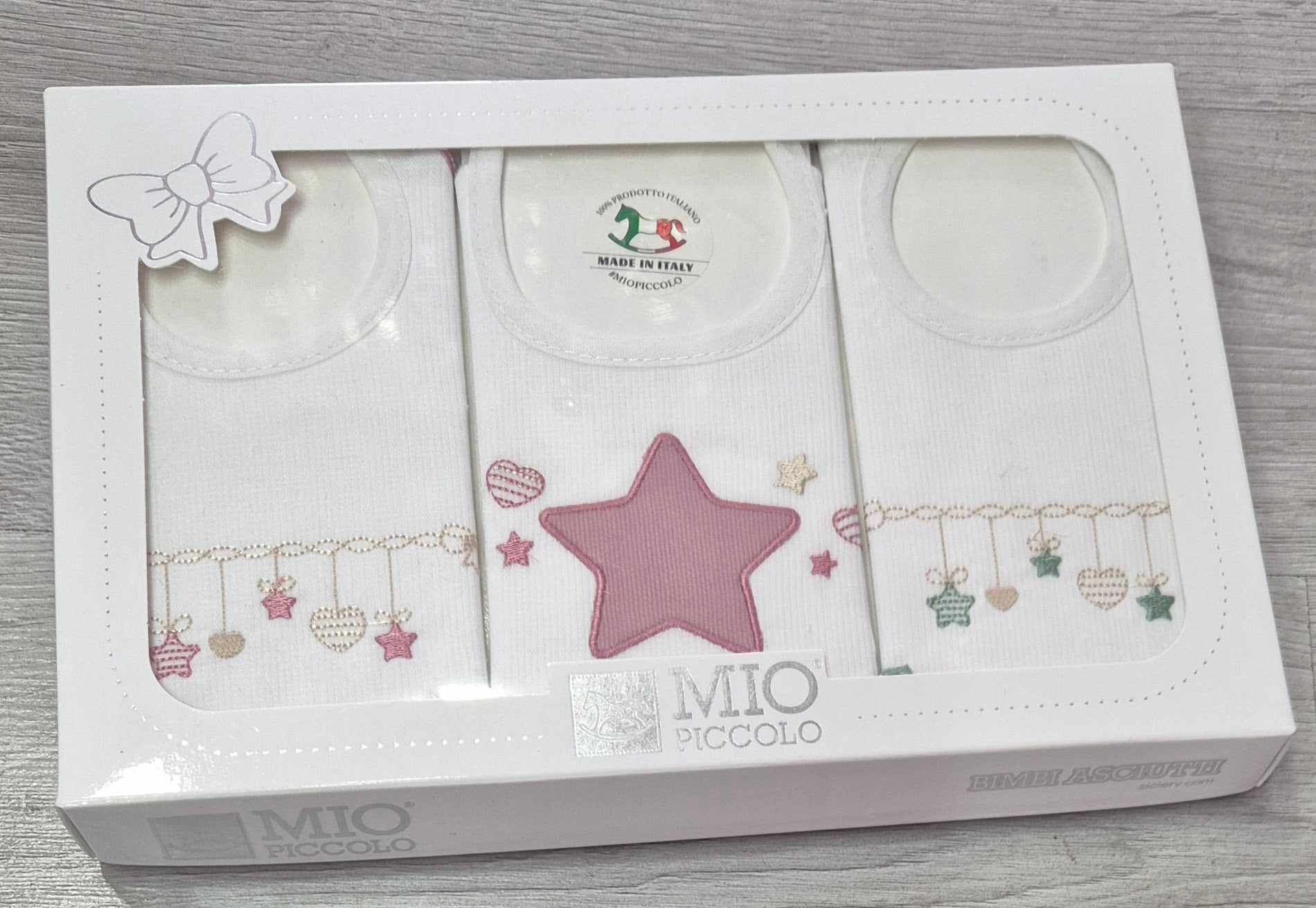 Set 3 Bavaglini Neonati Mio Piccolo  Puro Cotone Vari Colori