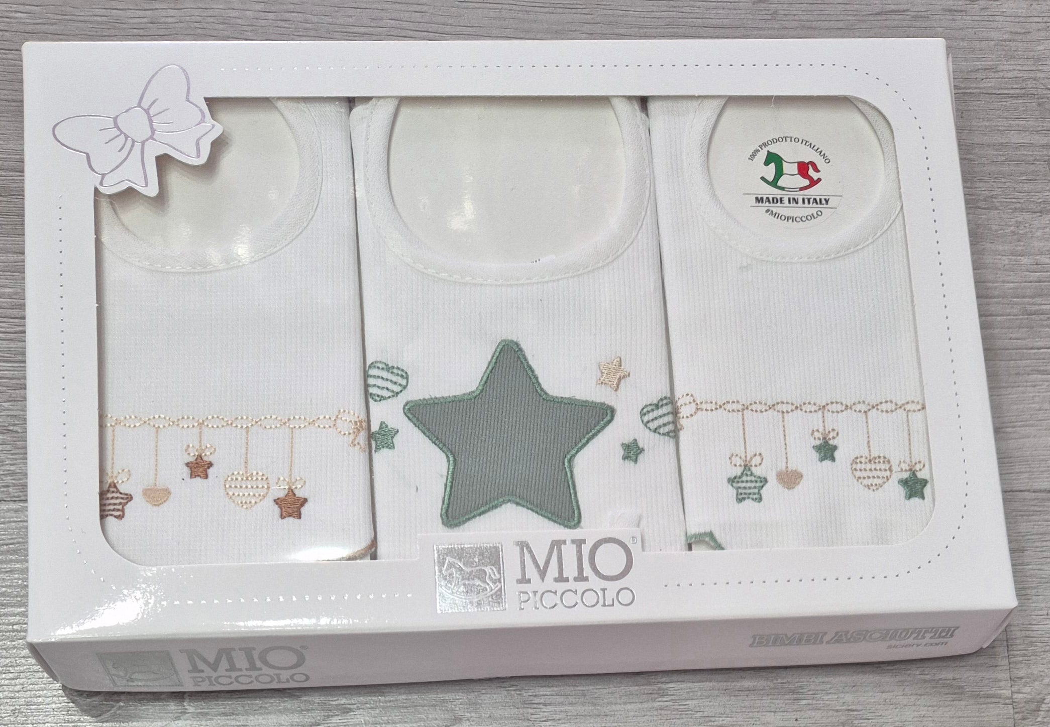 Set 3 Bavaglini Neonati Mio Piccolo  Puro Cotone Vari Colori