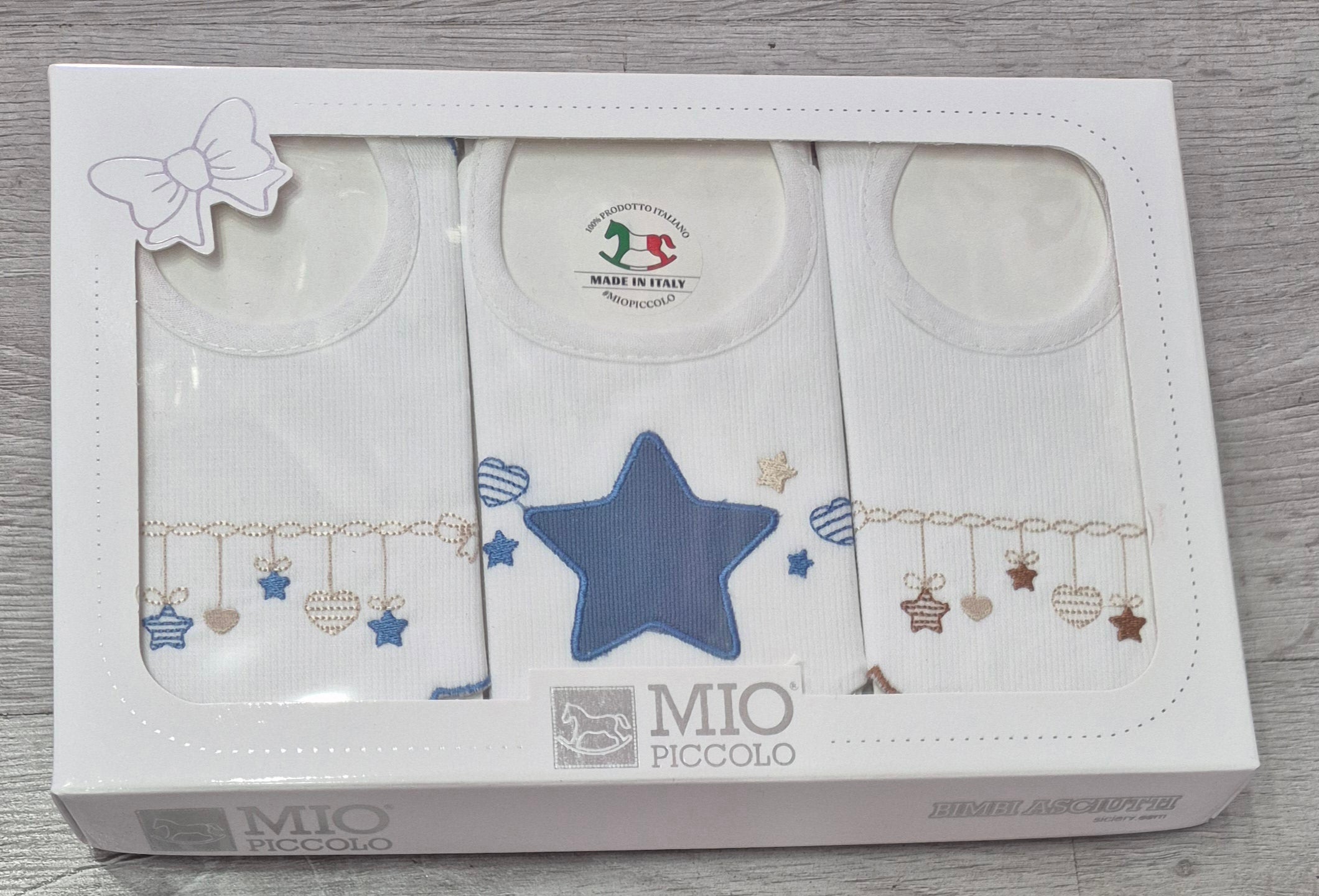 Set 3 Bavaglini Neonati Mio Piccolo  Puro Cotone Vari Colori