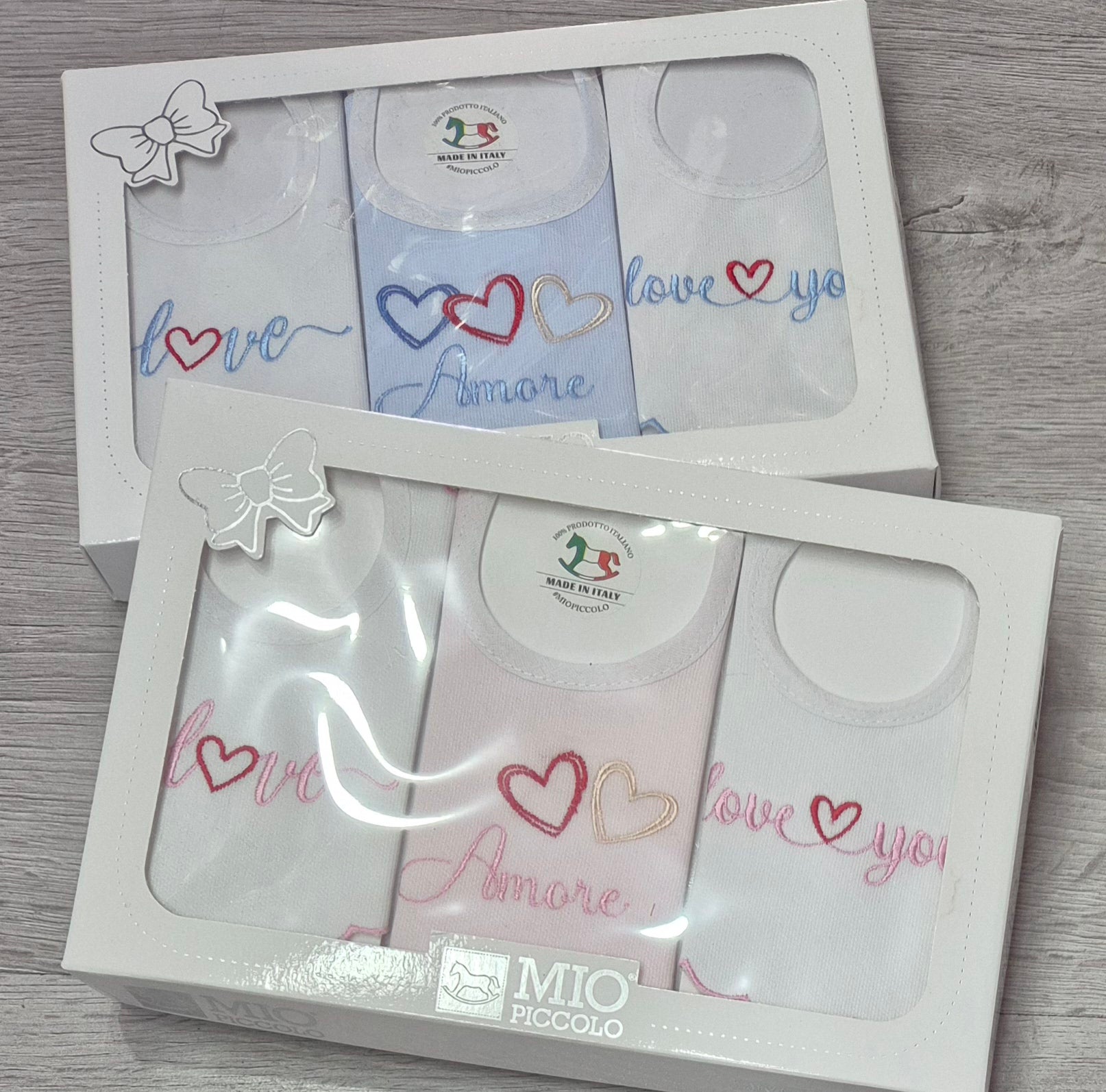 Set 3 Bavaglini Neonati Mio Piccolo Hearts Puro Cotone Vari Colori