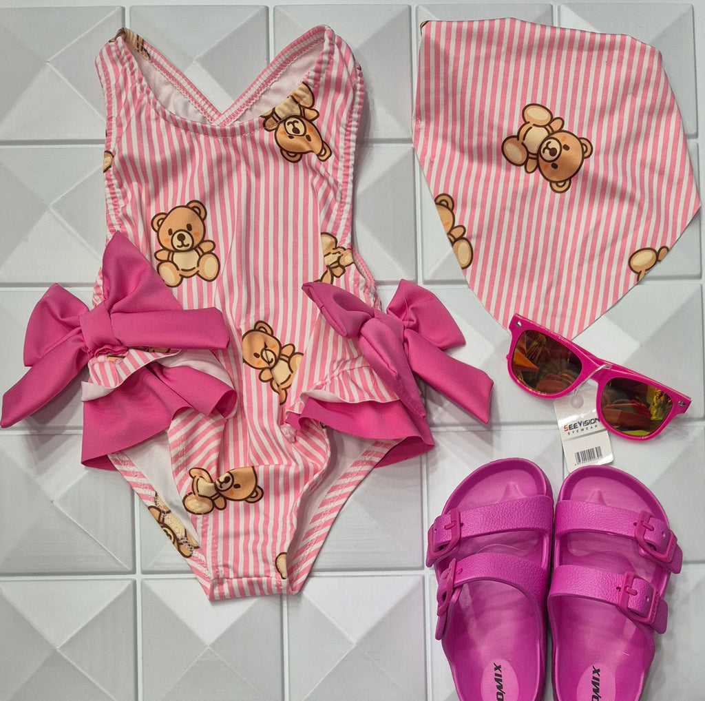 Costume intero con fiocchi stampa orsacchotti