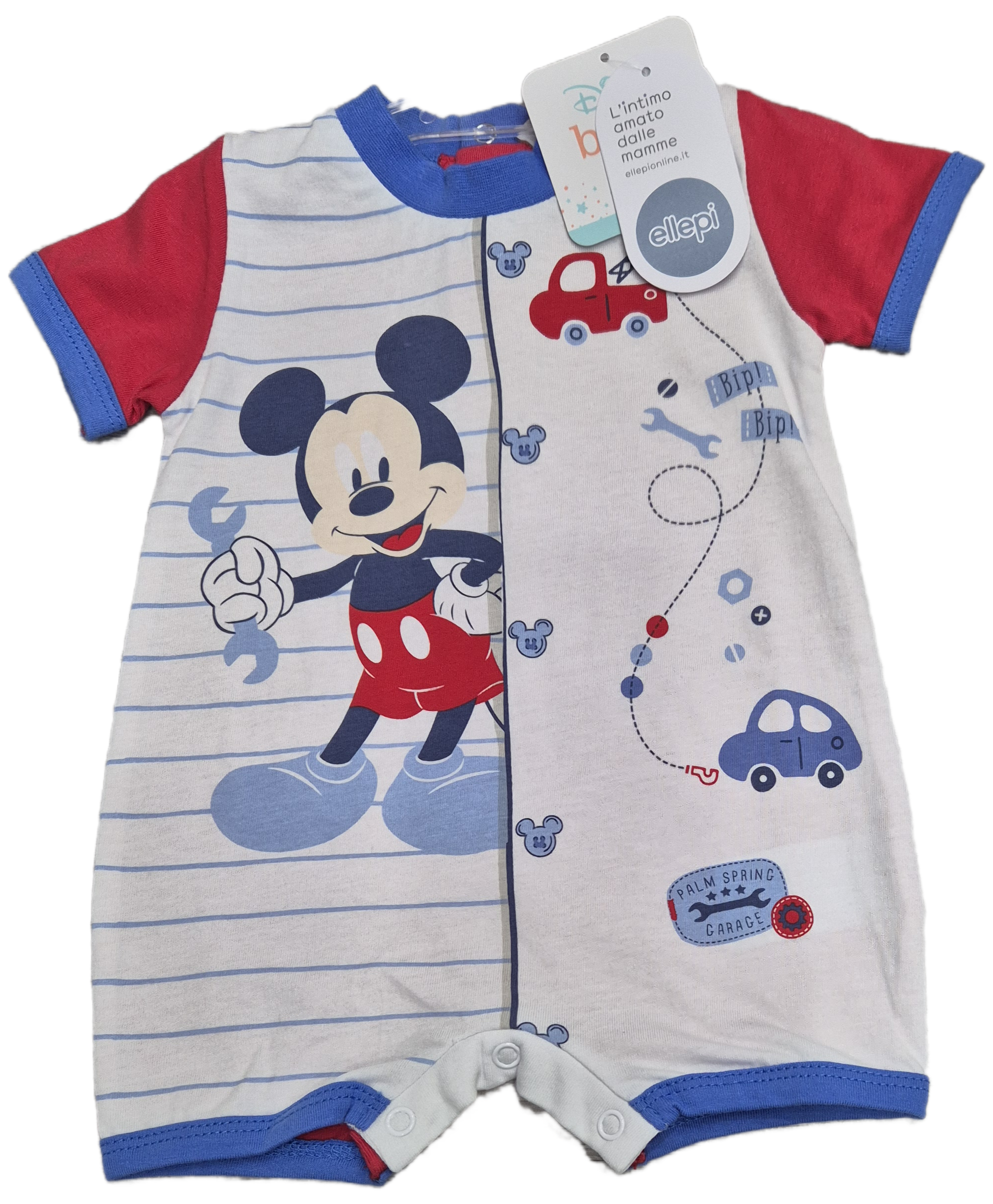 TOPOLINO pagliaccetto neonato corta 100% in jersey di cotone