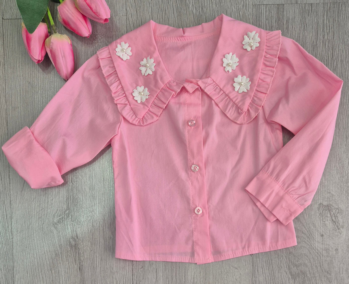 Camicia COLLO MARGHERITA 12-36M - ROSA e BIANCA