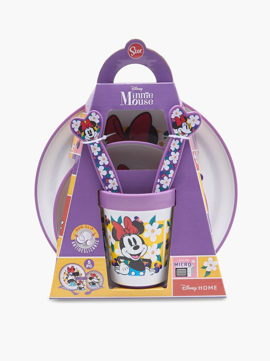 Set di Stoviglie per Bambini Minni con Base Antiscivolo, Piatto, Ciotola, Bicchiere 260ml e Posate, Adatto Microonde, Senza BPA