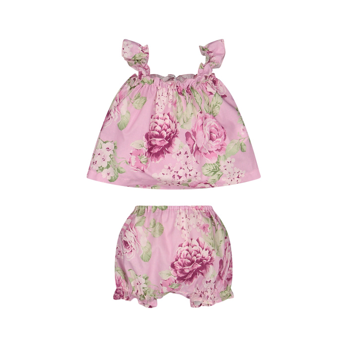 Pagliaccetto/completo  in tela stampato fiori da neonata