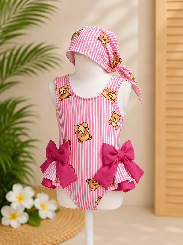 Costume intero con fiocchi stampa orsacchotti