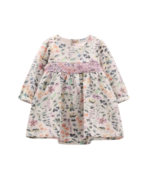 Vestito in Felpa a Fiori e Ricami