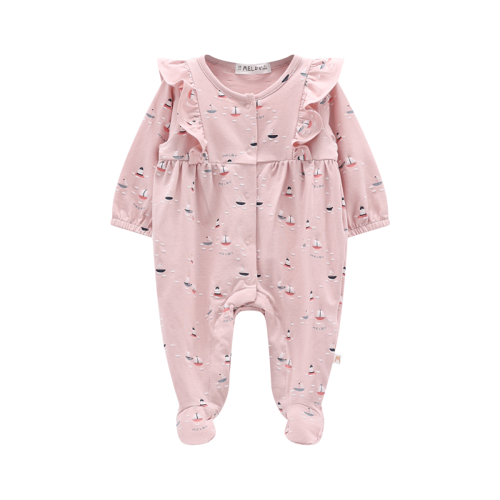 Tutina con piede in jersey stretch per neonata