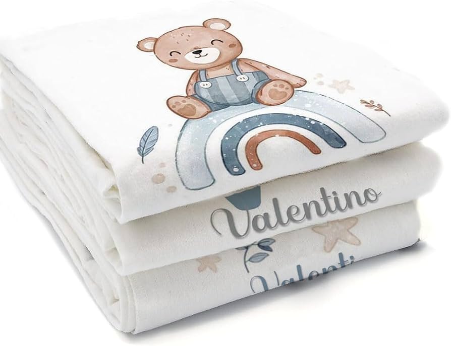 Set 3 Mussole 70x70 cm Personalizzate con Nome 100% cotone