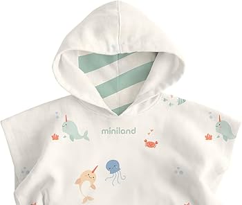 Miniland - Poncho Asciugamano con Cappuccio per Neonato, Telo da Bagno in Mussola, Morbido, Leggero e Traspirante