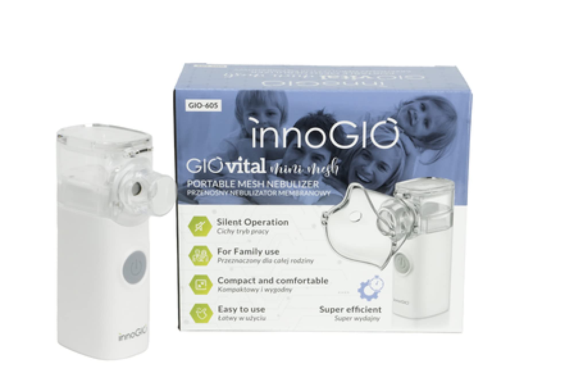 ‎InnoGIO Mini Mesh, Aerosol Silenzioso e Portatile per Adulti e per Bambini, Nebulizzatore Elettrico con Tecnologia a Membrane Vibrante