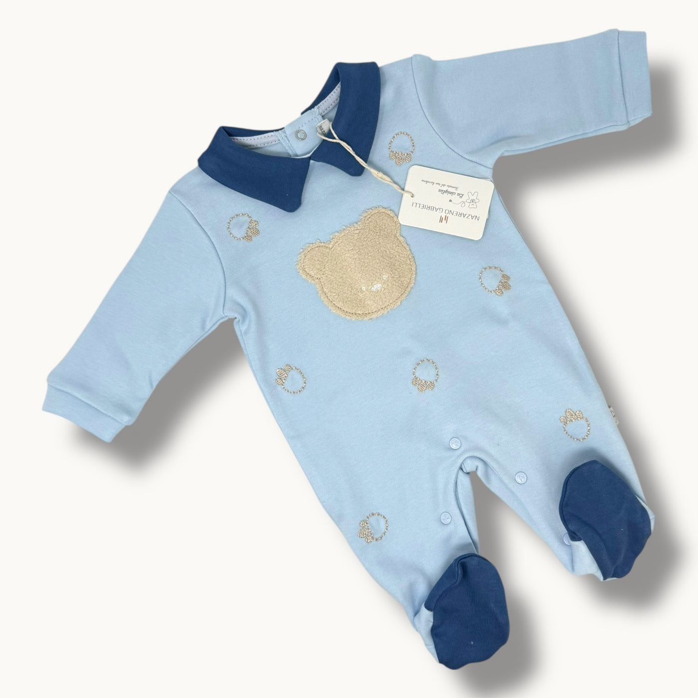Nazareno Gabrielli Baby Tutina Neonato In Caldo Cotone 100% Con Ricamo E Applicazione