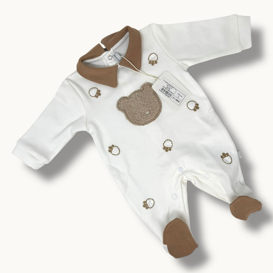 Nazareno Gabrielli Baby Tutina Neonato In Caldo Cotone 100% Con Ricamo E Applicazione