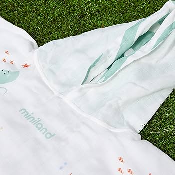 Miniland - Poncho Asciugamano con Cappuccio per Neonato, Telo da Bagno in Mussola, Morbido, Leggero e Traspirante