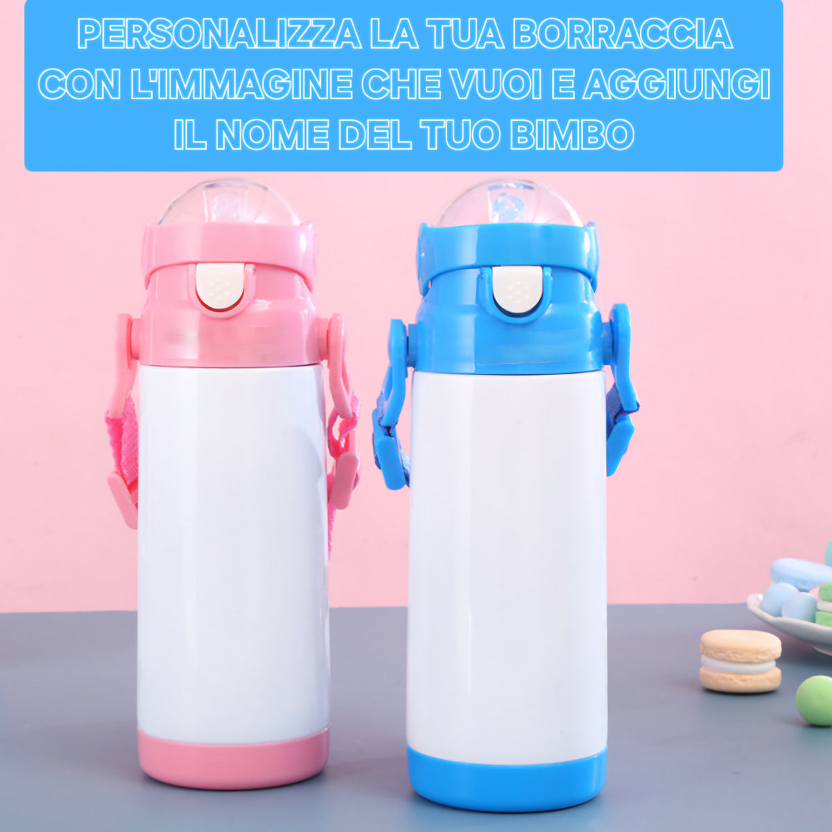 Borraccia termica bimbi con tracolla PERSONALIZZABILE