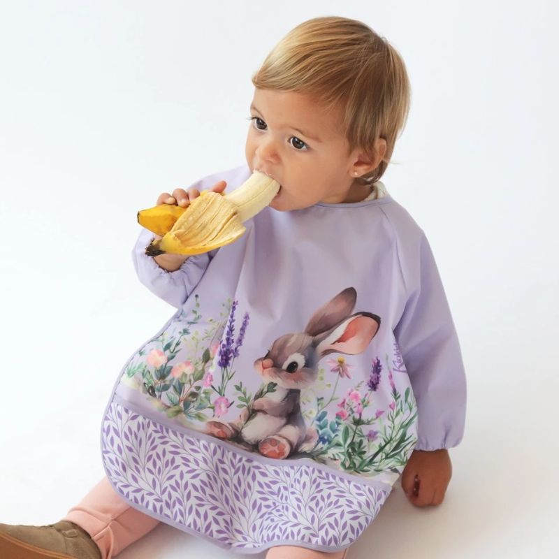 Bavaglino impermeabile con maniche coniglio lavanda