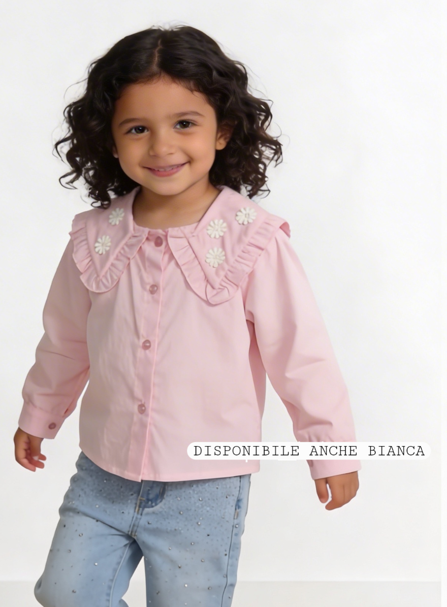 Camicia COLLO MARGHERITA 12-36M - ROSA e BIANCA