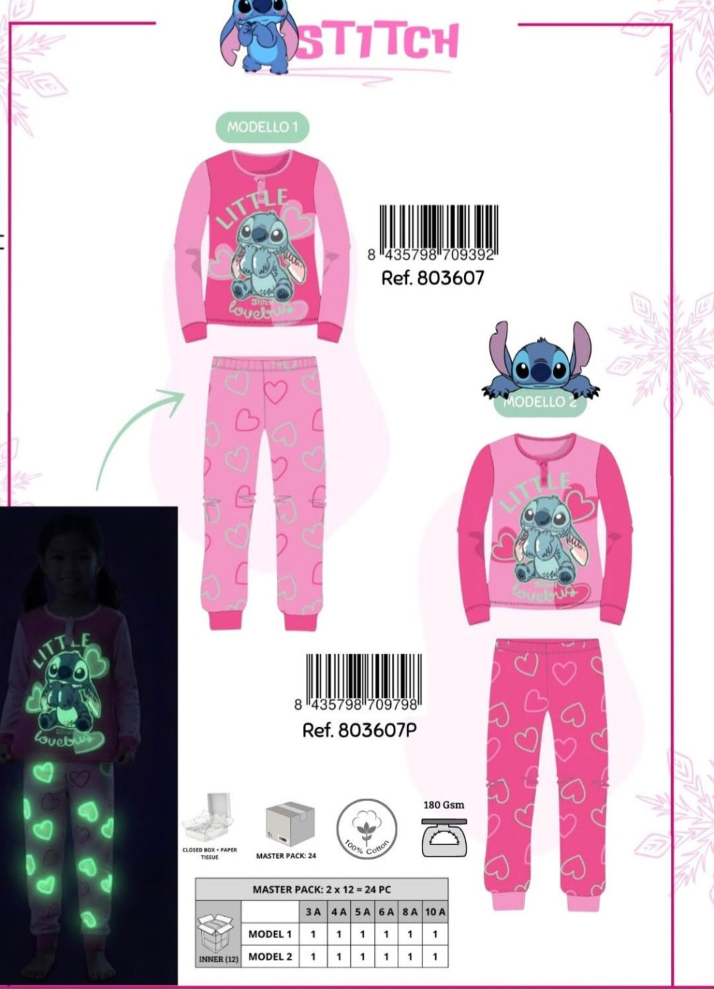 Pigiama fluirescente al buio STITCH BIMBO