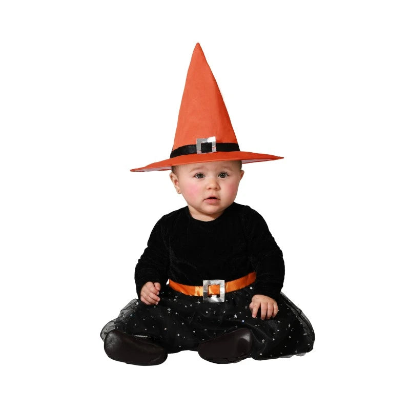 Costume bebé strega arancione bambina con cappello