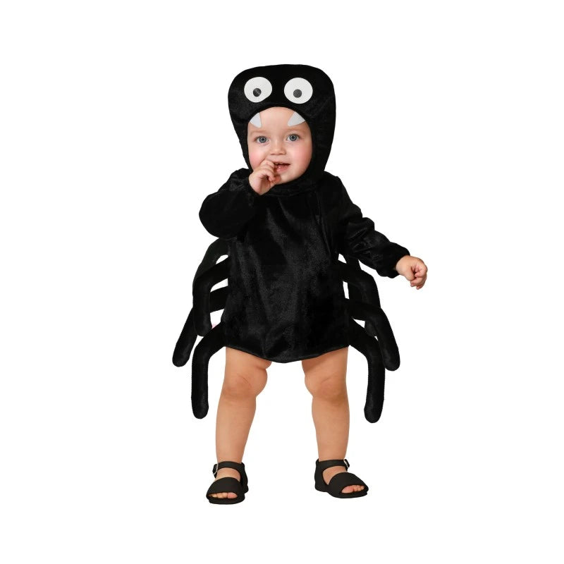 HALLOWEEN - Costume ragno nero con cappuccio e occhi bambino unisex