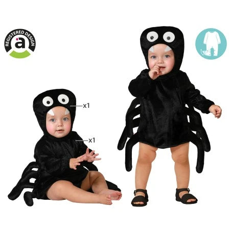 HALLOWEEN - Costume ragno nero con cappuccio e occhi bambino unisex