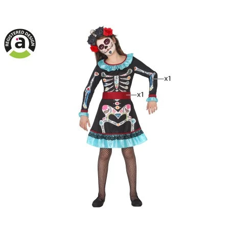 HALLOWEEN - Costume scheletro messicano colorato bambina