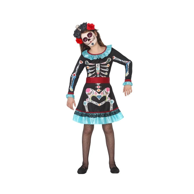 HALLOWEEN - Costume scheletro messicano colorato bambina