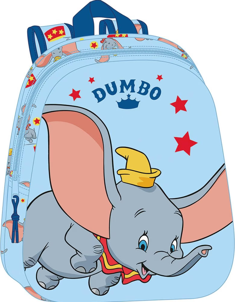 SUPER PROMO ZAINETTO + SET PAPPA Zainetto per bambini Dumbo 3D con cerniera e tracolla, colore turchese.