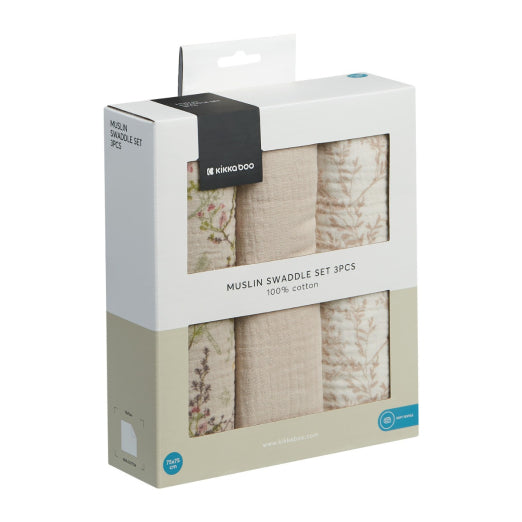 Muslin swaddle set 3 pcs 75x75 cm Secret Garden Beige