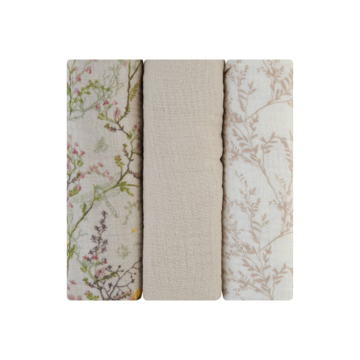 Muslin swaddle set 3 pcs 75x75 cm Secret Garden Beige