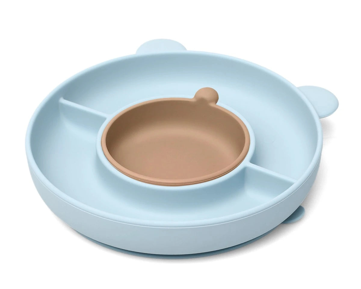 Piatto in silicone con scomparti e ventosa vari colori
