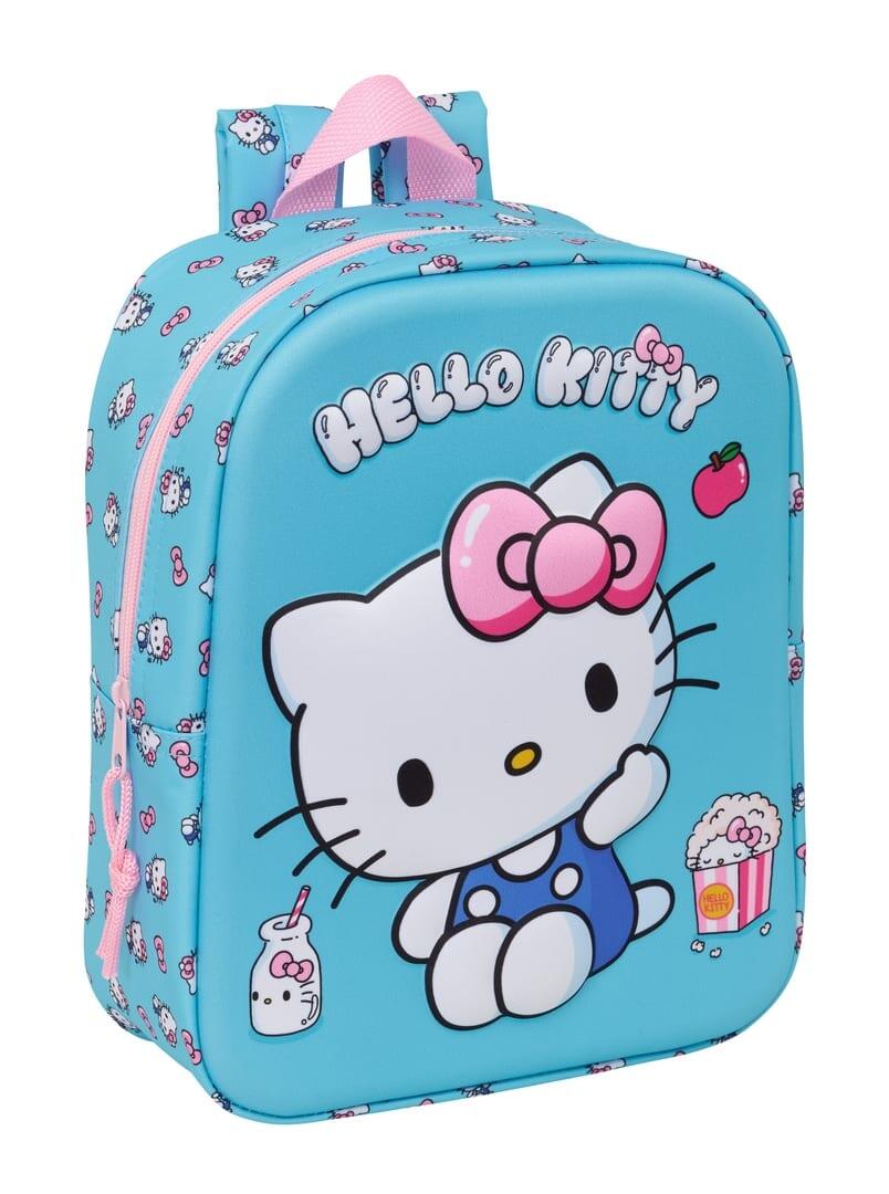 SUPER PROMO ZAINETTO + SET PAPPA Zaino per bambini Hello Kitty 3D con cerniera blu turchese.
