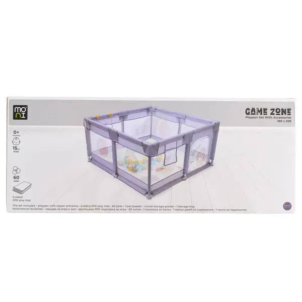 Box per bambini Moni GameZone 180x200 con tappetino e accessori, beige.