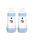 Mam biberon easy start 260 ml (set da 2), kit da 2 biberon anticolica per allattamento misto, azzurro, 2+ mesi
