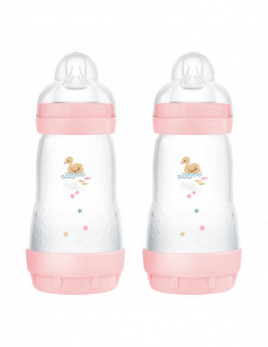 Mam biberon easy start 260 ml (set da 2), kit da 2 biberon anticolica per allattamento misto,rosa, 2+ mesi
