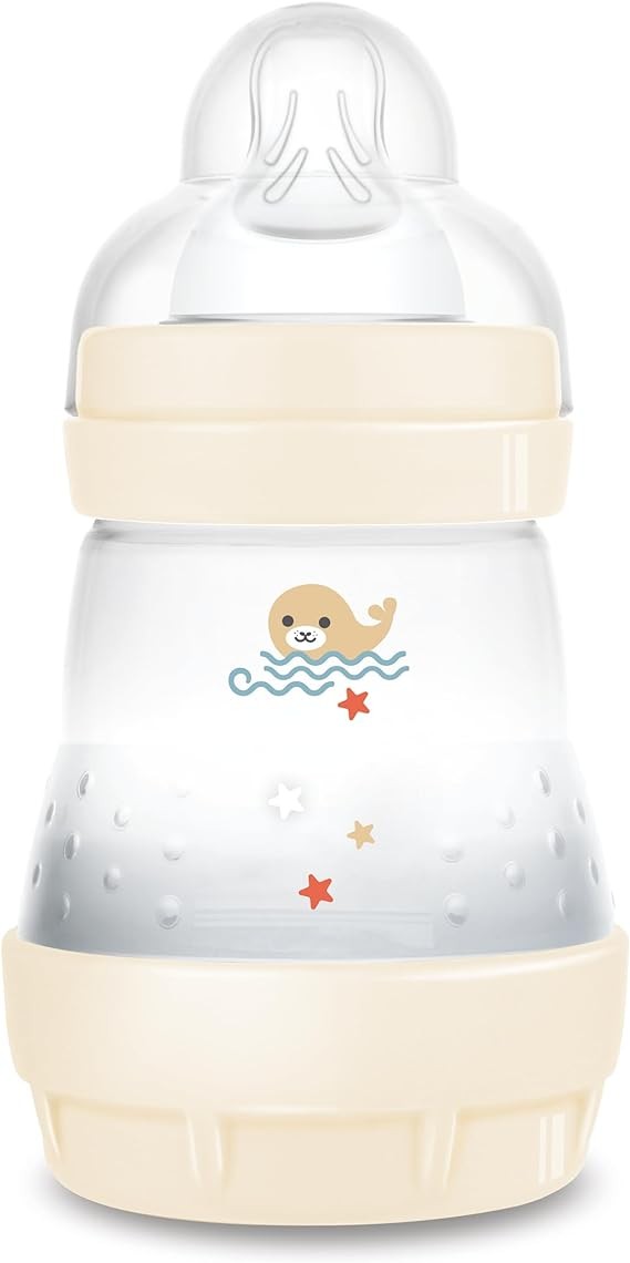Mam biberon easy start 160 ml, biberon anticolica per allattamento misto che riduce le bolle d'aria e il rischio di coliche,beige