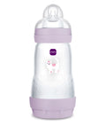 Mam biberon easy start 260 ml, biberon anticolica per allattamento misto, riduce le bolle d'aria e il rischio di coliche, lilla, 2+ mesi