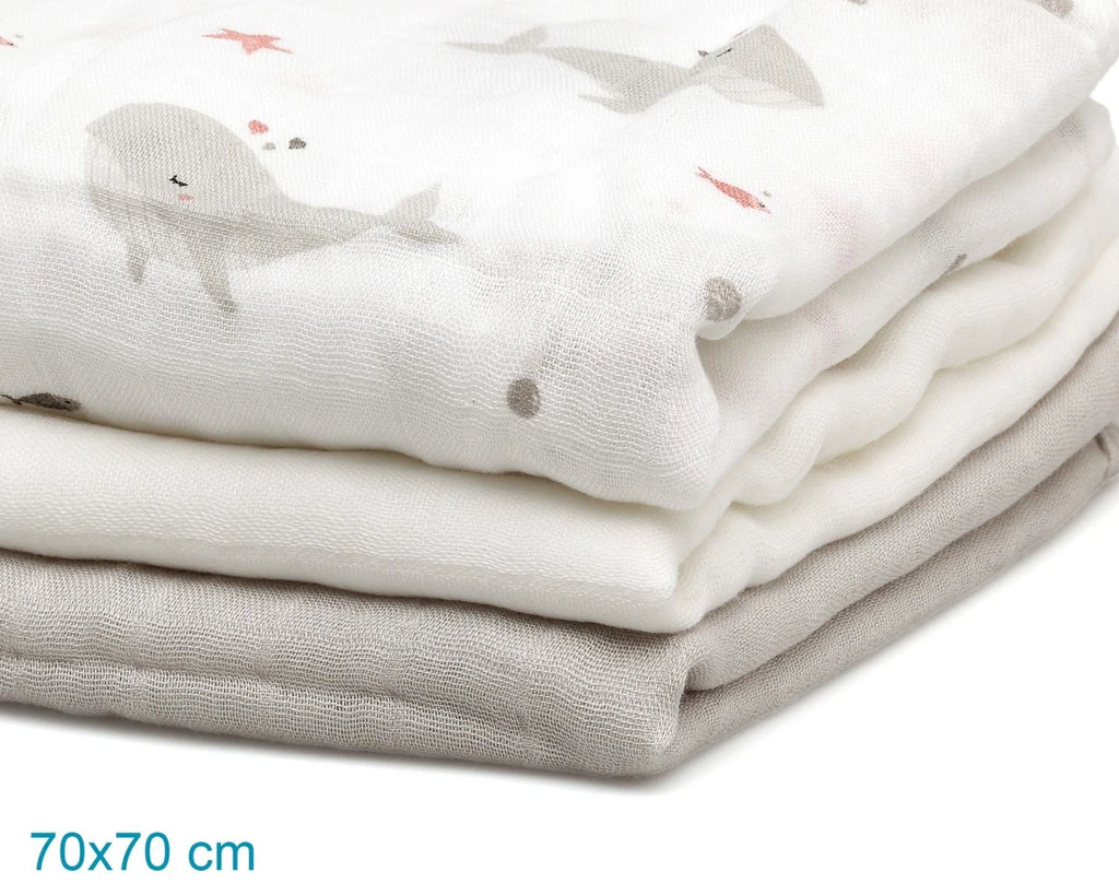 Set 3 museline 70x70cm KIOKIDS