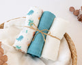 Set di 3 mussole blu, bianco e stampa marina 70x70 cm