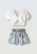 Completo bimba top pizzo+short denim